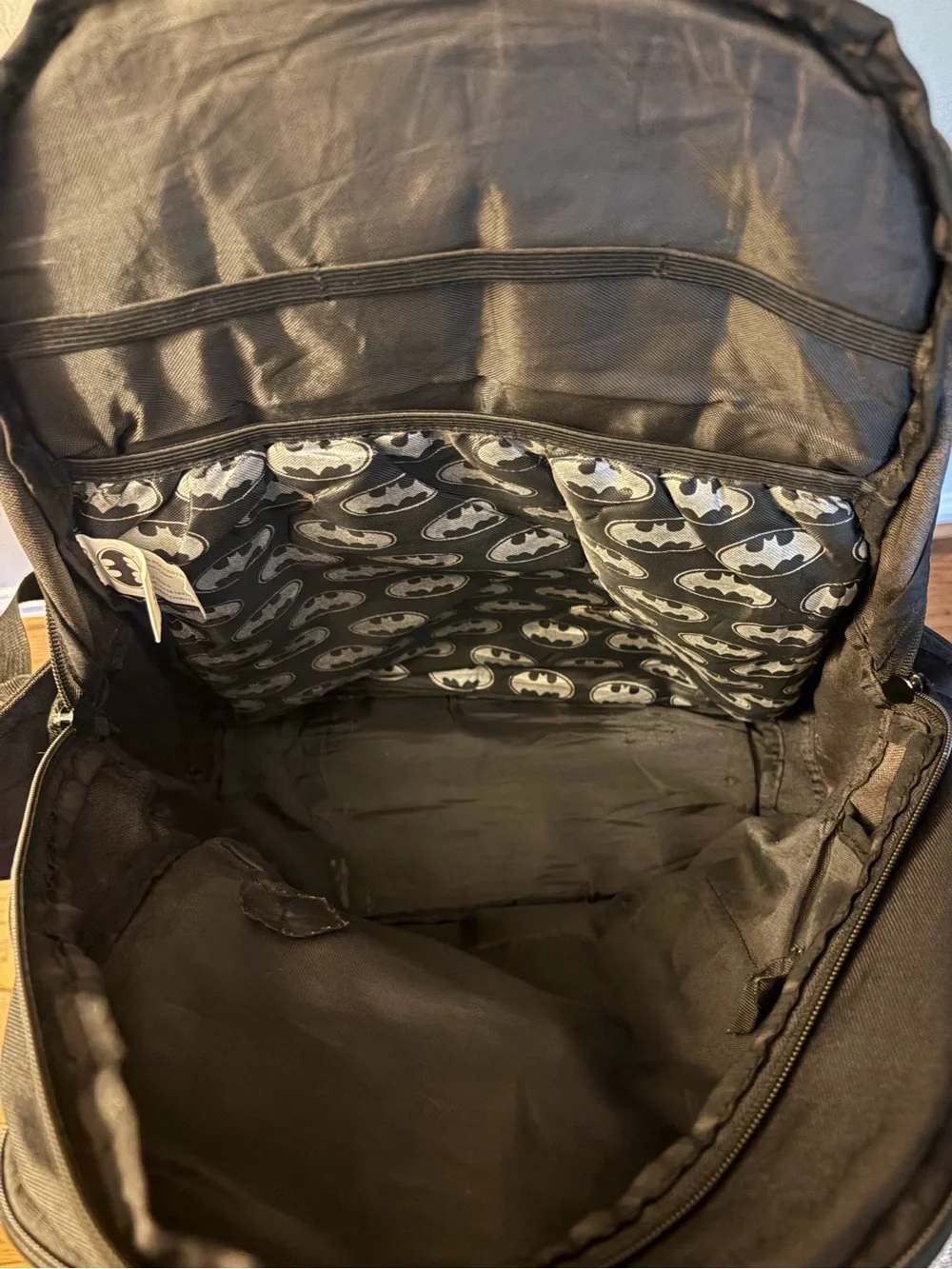 Black Batman Emblem Men's Backpack with Winged Side Panels
